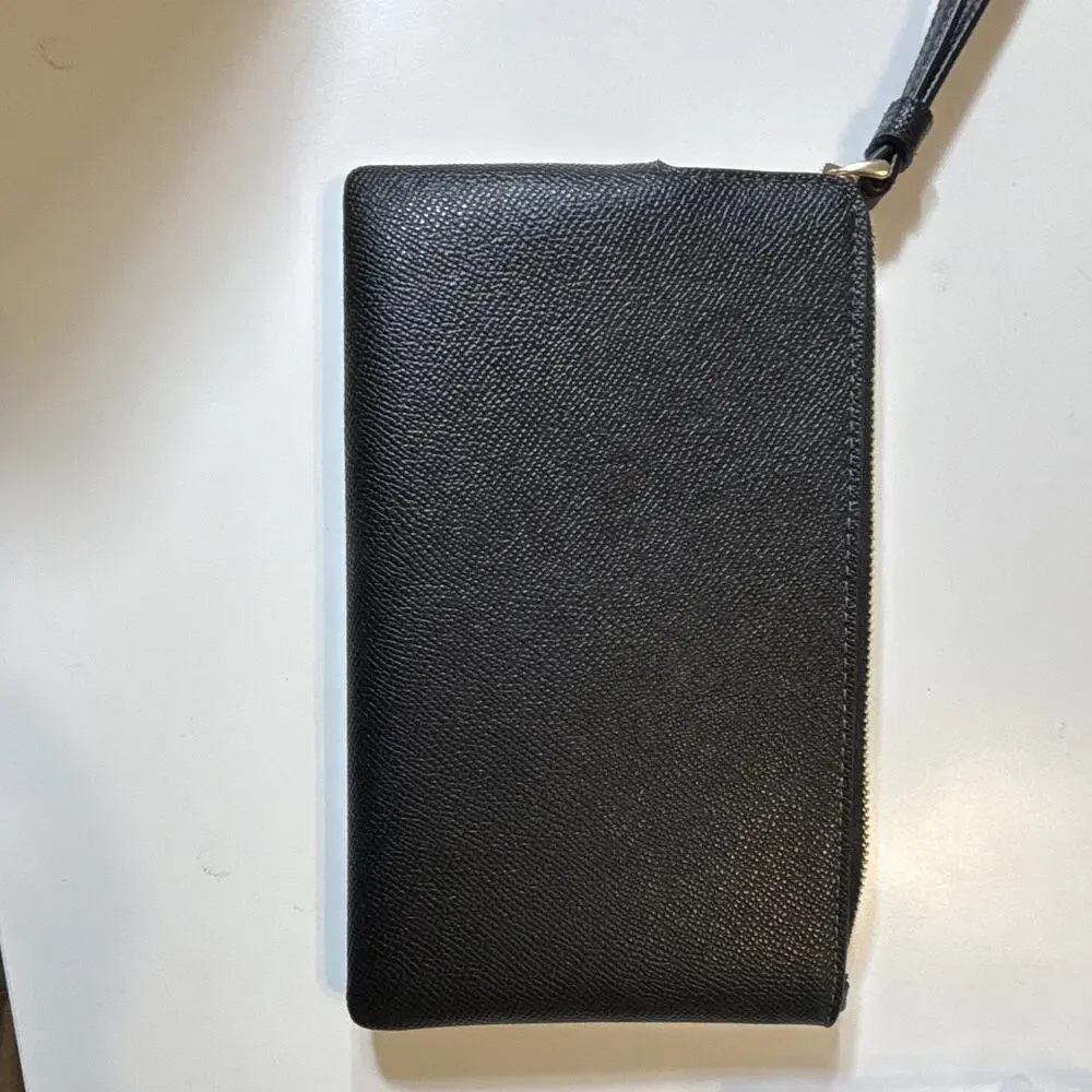 Coach Black Solid Zip Wristlet Wallet w/ Wrist Strap Logo Accent for Women